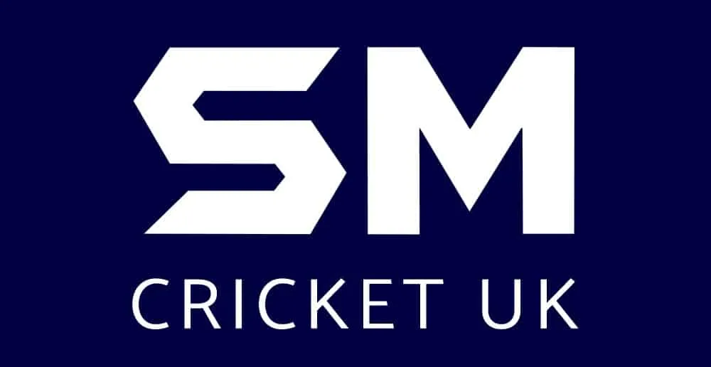 SM Cricket UK sponsor logo on dark blue background